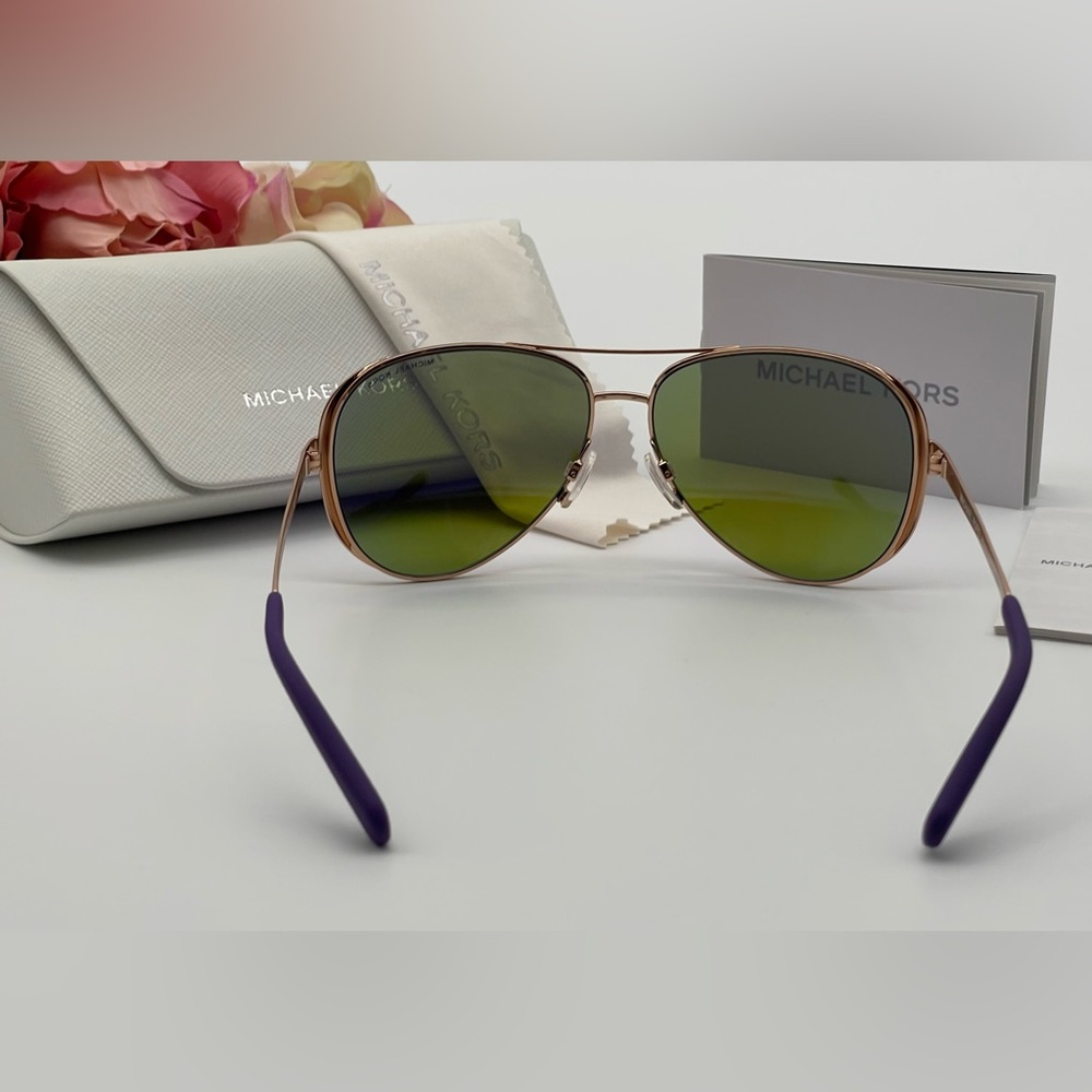 Michael Kors Rose Gold Purple Mirror Aviator Sunglasses - Picture 13 of 14